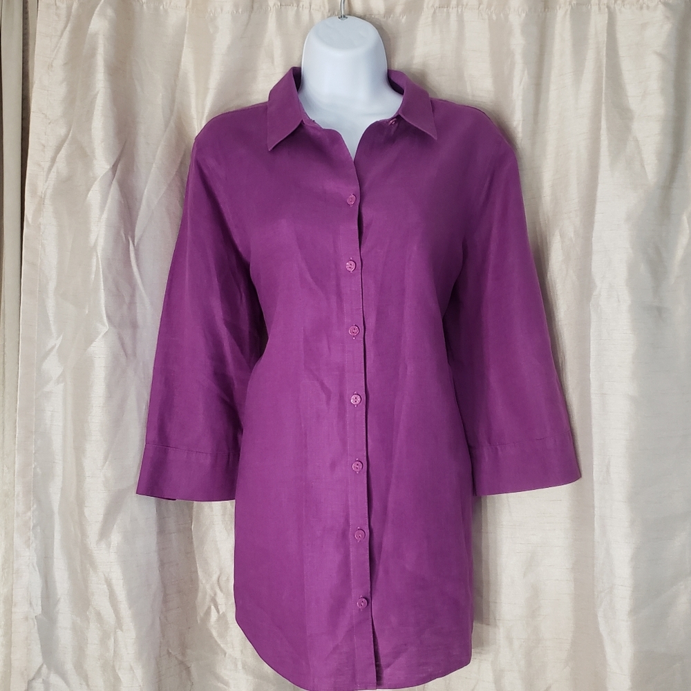 NWOT Chicos magenta purple linen button down blouse top Womens Medium - Picture 6 of 6
